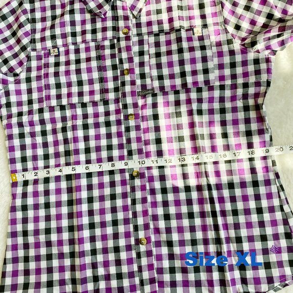 Columbia, Women's PFG Bonehead Short Sleeve Shirts, Purple Plaid, Size S / XL - Picture 11 of 12